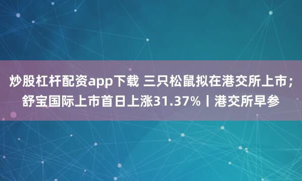 炒股杠杆配资app下载 三只松鼠拟在港交所上市；舒宝国际上市首日上涨31.37%丨港交所早参