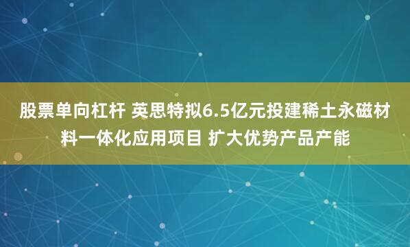 股票单向杠杆 英思特拟6.5亿元投建稀土永磁材料一体化应用项目 扩大优势产品产能