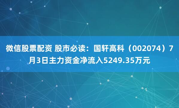 微信股票配资 股市必读：国轩高科（002074）7月3日主力资金净流入5249.35万元
